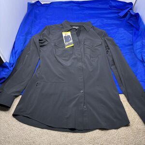 Ex Officio Kismet Long Sleeve Shirt Women's Size Small Capri Black Collared NWT